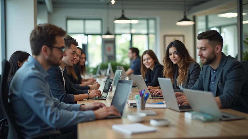 Équipe de développeurs et chercheurs travaillant ensemble dans un environnement de startup technologique moderne
