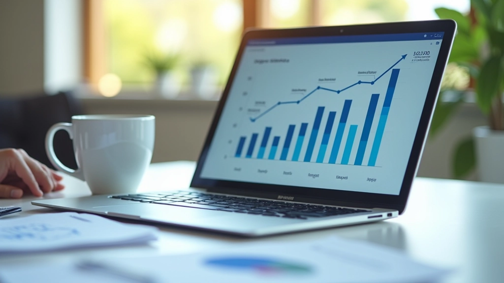 Graphique de croissance et métriques d'investissement sur écran, tableau de bord analytique de données financières