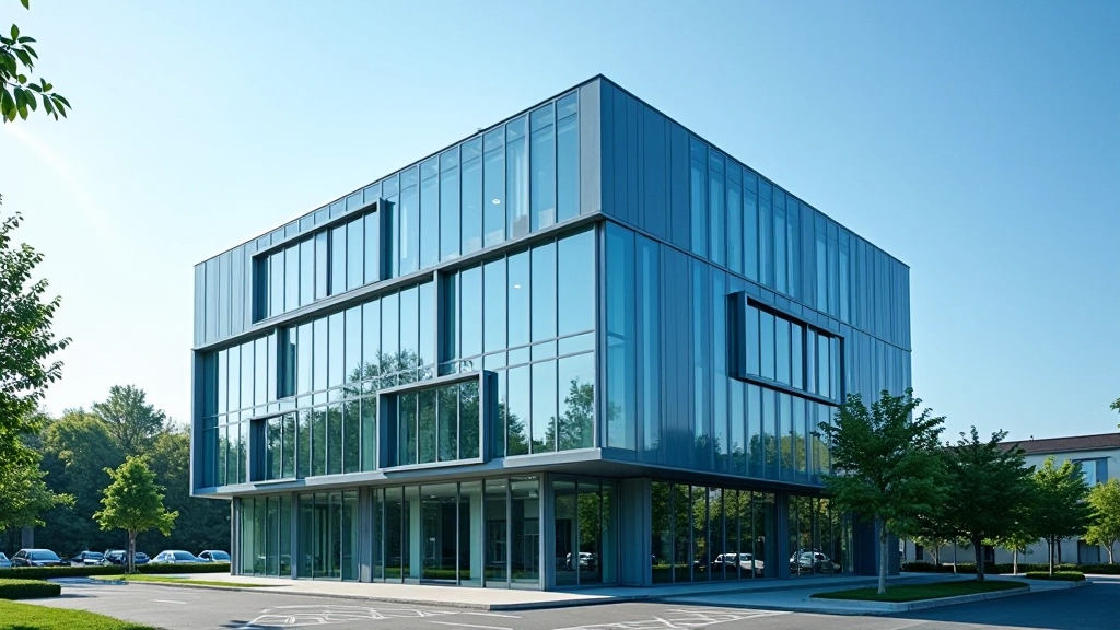 Bâtiment moderne avec architecture contemporaine en verre et acier, façade d'un incubateur startup
